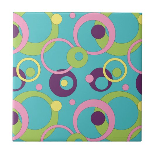 Funky Blue Circles Tile Fliese (Vorderseite)