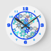 Funky Blue Flower Pattern Runde Wanduhr (Vorderseite)