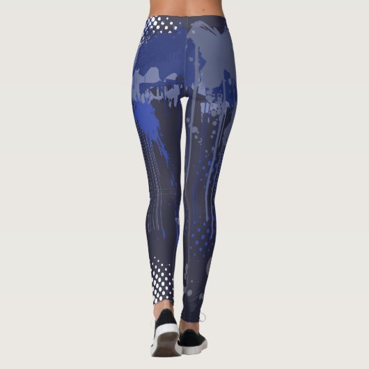 Funky Blue Grunge Mix Pattern Leggings (Rückseite)