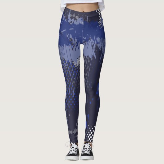 Funky Blue Grunge Mix Pattern Leggings (Vorderseite)