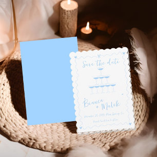 Funky Blue Handgeschriebener Champagne Tower Weddi Save The Date