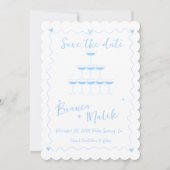 Funky Blue Handgeschriebener Champagne Tower Weddi Save The Date (Vorderseite)