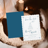Funky Blue Handgeschriebener Champagner Tower Wedd Save The Date