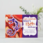 Funky Blue Lila Orange Lizard Gecko Southwestern Einladung (Stehend Vorderseite)