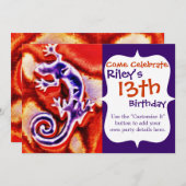 Funky Blue Lila Orange Lizard Gecko Southwestern Einladung (Vorne/Hinten)