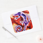 Funky Blue Lila Orange Lizard Gecko Southwestern Quadratischer Aufkleber (Umschlag)