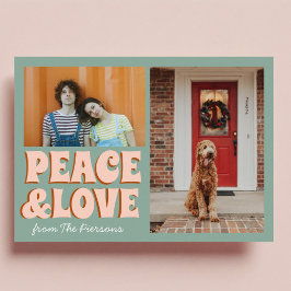 Funky Blue Pink Peace and Liebe Foto Weihnachten Karte