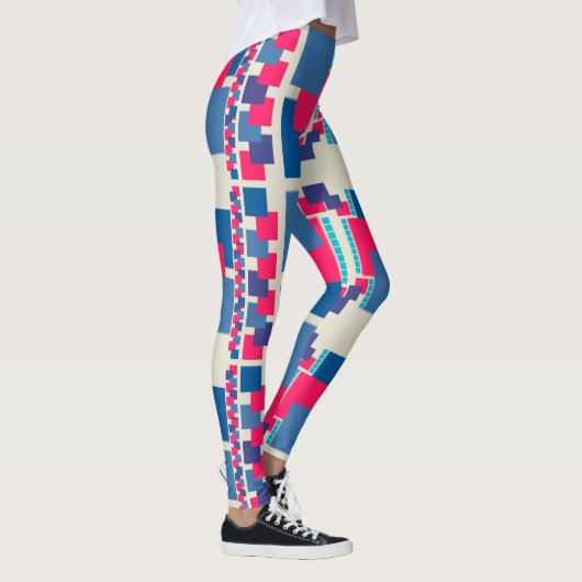 Funky Blue+Pink Square Pattern Leggings, die Psyde Leggings (Rechts)