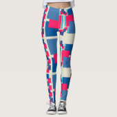 Funky Blue+Pink Square Pattern Leggings, die Psyde Leggings (Vorderseite)