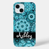 Funky Blue Retro Blumenmuster mit Namen Case-Mate iPhone Hülle (Rückseite)