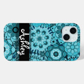 Funky Blue Retro Blumenmuster mit Namen Case-Mate iPhone Hülle (Rückseite (Horizontal))