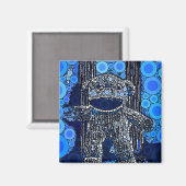 Funky Blue Sock Monkey Circles Bubbles Pop Art Magnet (Vorderseite/Rückseite)