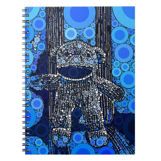 Funky Blue Sock Monkey Circles Bubbles Pop Art Notizblock (Vorderseite)