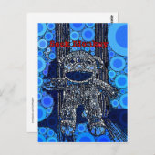 Funky Blue Sock Monkey Circles Bubbles Pop Art Postkarte (Vorne/Hinten)