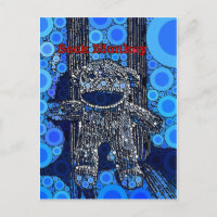 Funky Blue Sock Monkey Circles Bubbles Pop Art