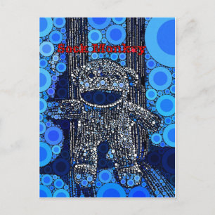 Funky Blue Sock Monkey Circles Bubbles Pop Art Postkarte