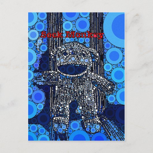 Funky Blue Sock Monkey Circles Bubbles Pop Art Postkarte (Vorderseite)