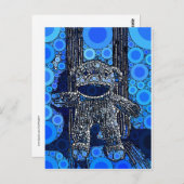 Funky Blue Sock Monkey Circles Bubbles Pop Art Postkarte (Vorne/Hinten)