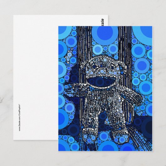 Funky Blue Sock Monkey Circles Bubbles Pop Art Postkarte (Vorne/Hinten)