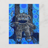 Funky Blue Sock Monkey Circles Bubbles Pop Art Postkarte (Vorderseite)