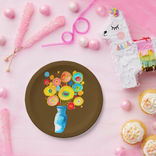 Funky Blume Aquarellkunst Pappteller (Party)