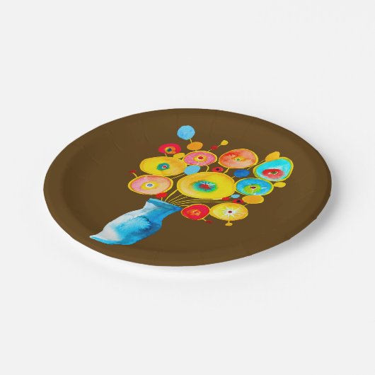 Funky Blume Aquarellkunst Pappteller (Schrägansicht)