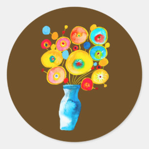 Funky Blume Aquarellkunst Runder Aufkleber