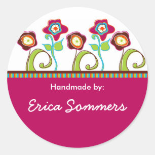 Funky-Blume "Handmade-Labels" Runder Aufkleber