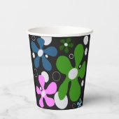 Funky Blume in Grün, Rosa und Blau Pappbecher (Rückseite)