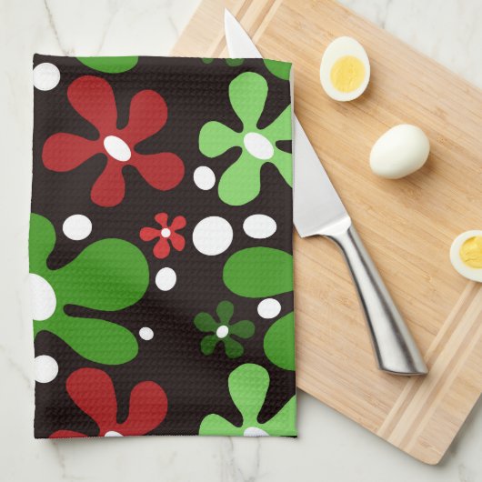 Funky Blume in Rot und Grün Geschirrtuch (Viertel Falte)