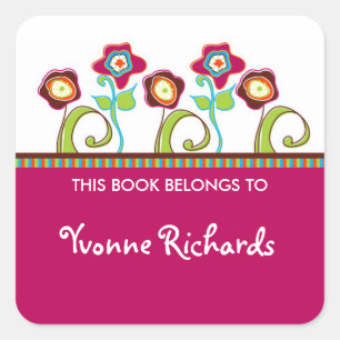 Funky Blume Square Book Labels Quadratischer Aufkleber