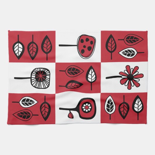 Funky Blume und Blätter in Rot & Schwarze Küche bi Geschirrtuch (Horizontal)