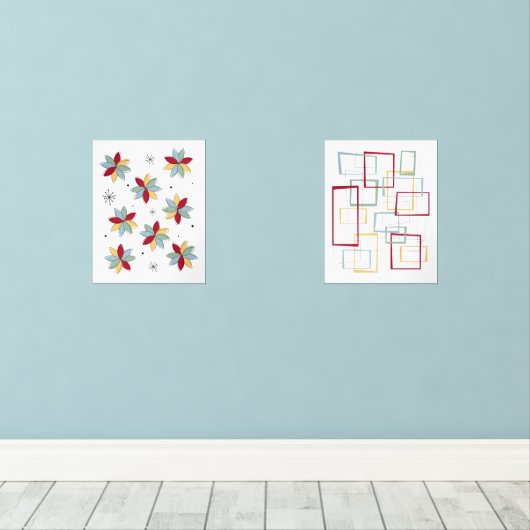 Funky Blume und Rahmen Mitte des 20. Bilderwand Sets (Holzboden)