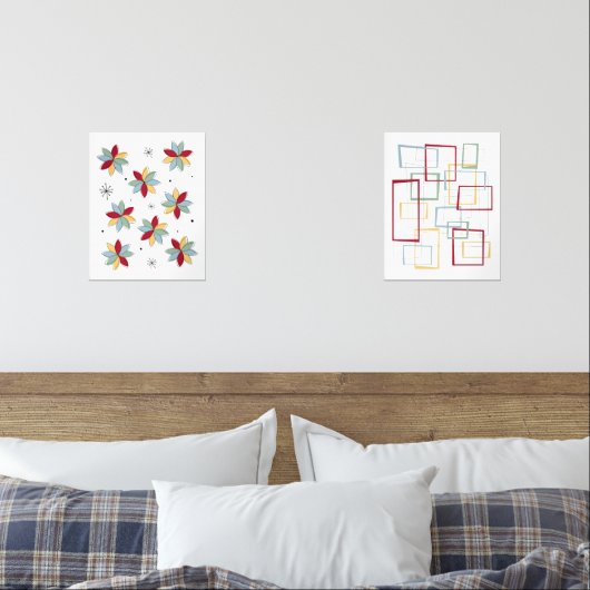 Funky Blume und Rahmen Mitte des 20. Bilderwand Sets (Schlafzimmer)