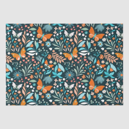 Funky Blume und Schmetterlinge Seidenpapier (Vorderseite)