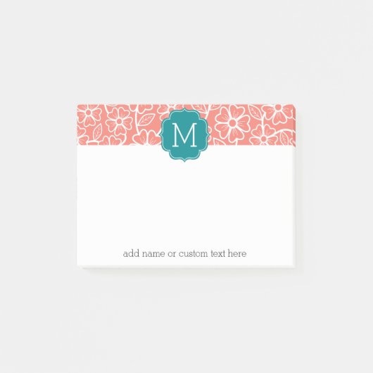 Funky Blumenmuster mit benutzerdefinierter Aquamar Post-it Klebezettel (Vorderseite)