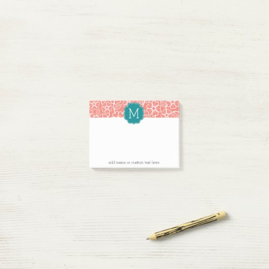 Funky Blumenmuster mit benutzerdefinierter Aquamar Post-it Klebezettel (Auf Schreibtisch)