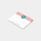 Funky Blumenmuster mit benutzerdefinierter Aquamar Post-it Klebezettel (angewinkelt)