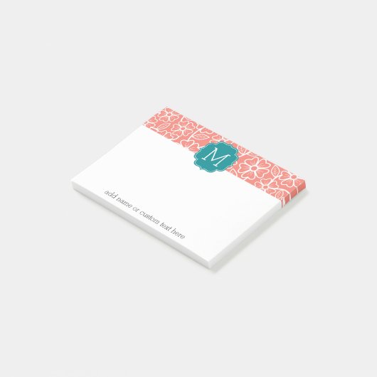 Funky Blumenmuster mit benutzerdefinierter Aquamar Post-it Klebezettel (angewinkelt)