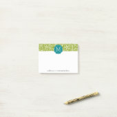 Funky Blumenmuster mit benutzerdefinierter Aquamar Post-it Klebezettel (Auf Schreibtisch)