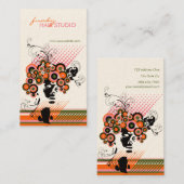 Funky Blüten-Haar-BlumenMod kreist Retro Visitenkarte (Vorne/Hinten)