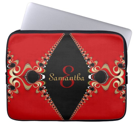 Funky Bohemisch Red Gold Wirbel Wallet Laptopschutzhülle (Vorderseite)