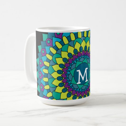 Funky Bohemische Blume mit Monogramm Kaffeetasse (Vorderseite Links)
