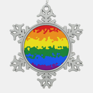 Funky Boho Abstrakte Schwule Regenbogen-Mosaik-Pri Schneeflocken Zinn-Ornament