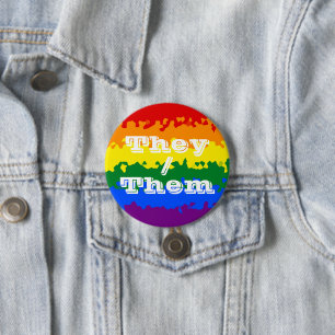 Funky Boho anpassbare Pronomen Schwulen-Stolz-Flag Button