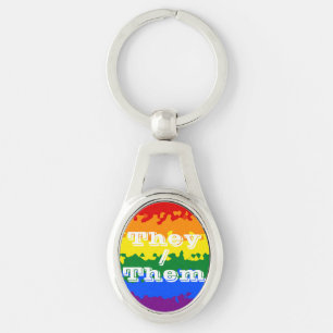 Funky Boho anpassbare Pronomen Schwulen-Stolz-Flag Schlüsselanhänger