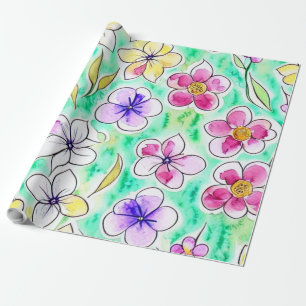 Funky Boho Art Nouveau Floral Watercolor Geschenkpapier