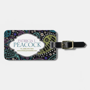 Funky Boho Hippie Peacock Paisley Personalisiert Gepäckanhänger
