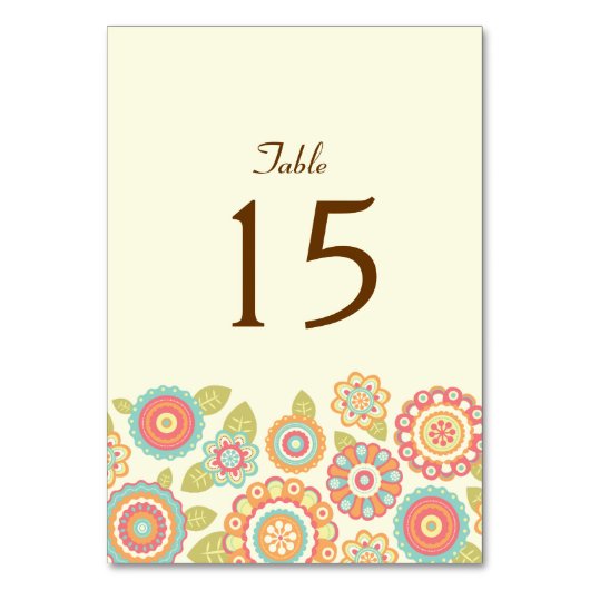 Funky Boho Retro Blume Wedding Tischnummer (Rückseite)