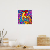 Funky Boho Rooster Farm Tierportrait Art Poster (Küche)